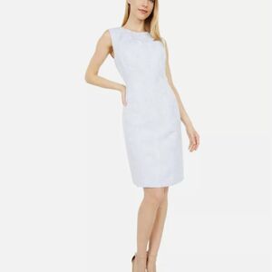 Tahari Arthur Levine Blue Floral Jacquard Embossed Sleeveless Dress Size 12